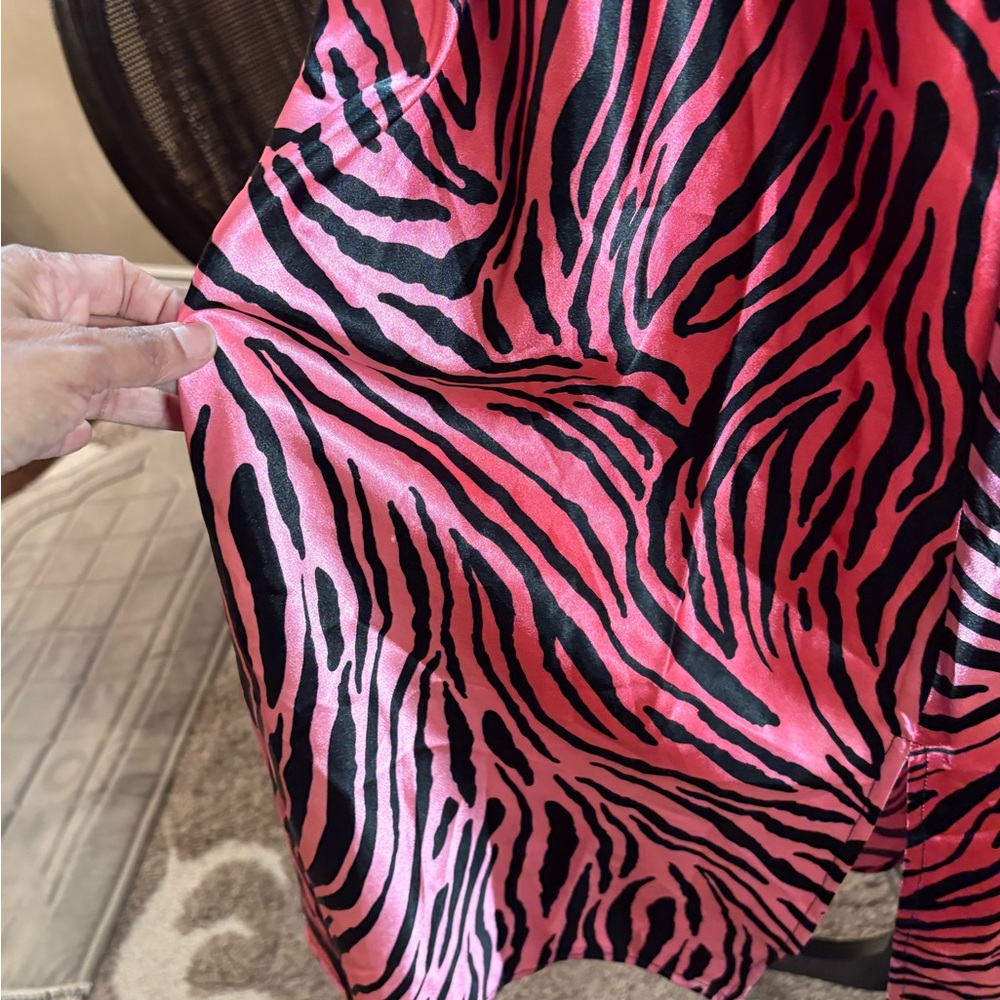 Topshop PETITE Pink and Black Zebra Print Midi Skirt